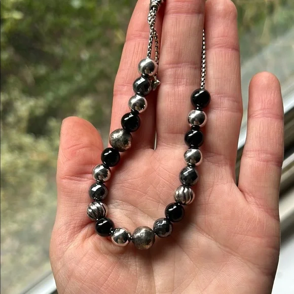 David Yurman Blue and Black Bracelet with Beads and Patterned Cord